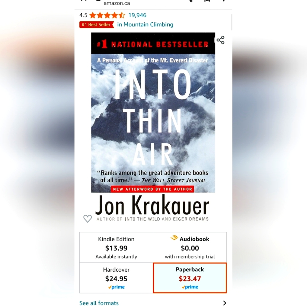 Book In To Thin Air by Jon Krakauer